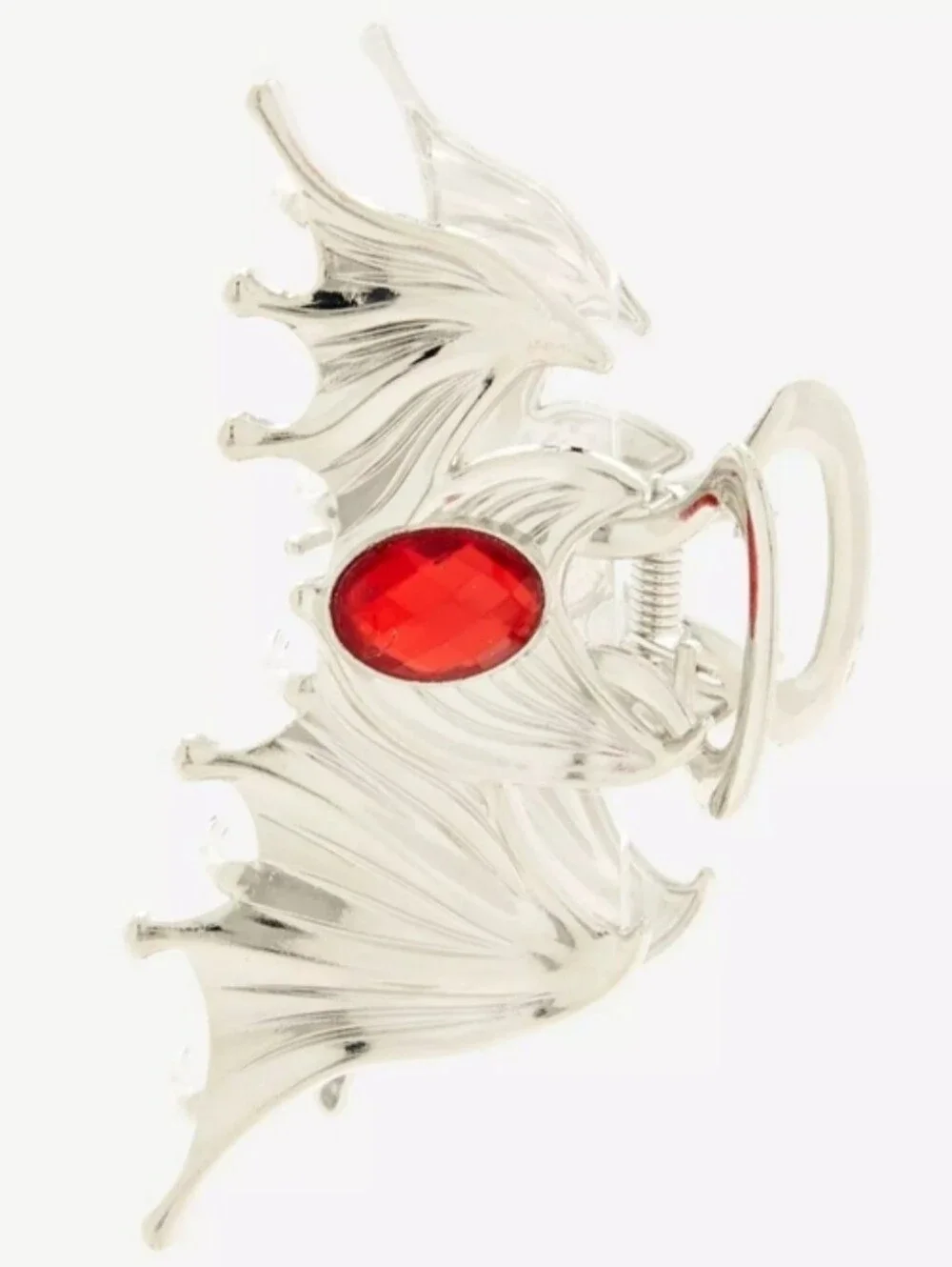 Cosmic Aura Silver Bat Wing Red Gemstones Claw Hair Clip